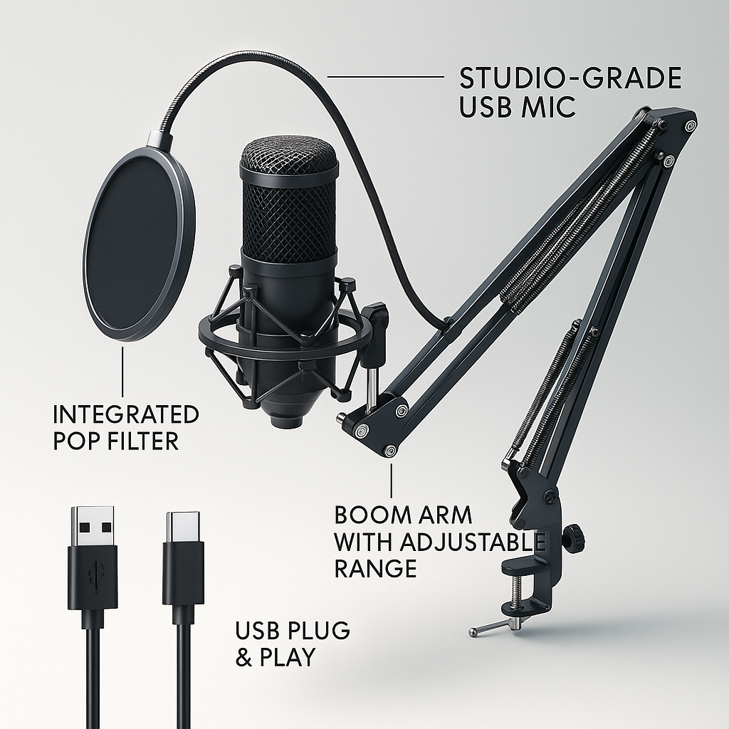 Limited Pre-Order : TUNEARC Pro Creator Kit β USB Condenser Mic + Boom Arm (Ships Oct 2025)