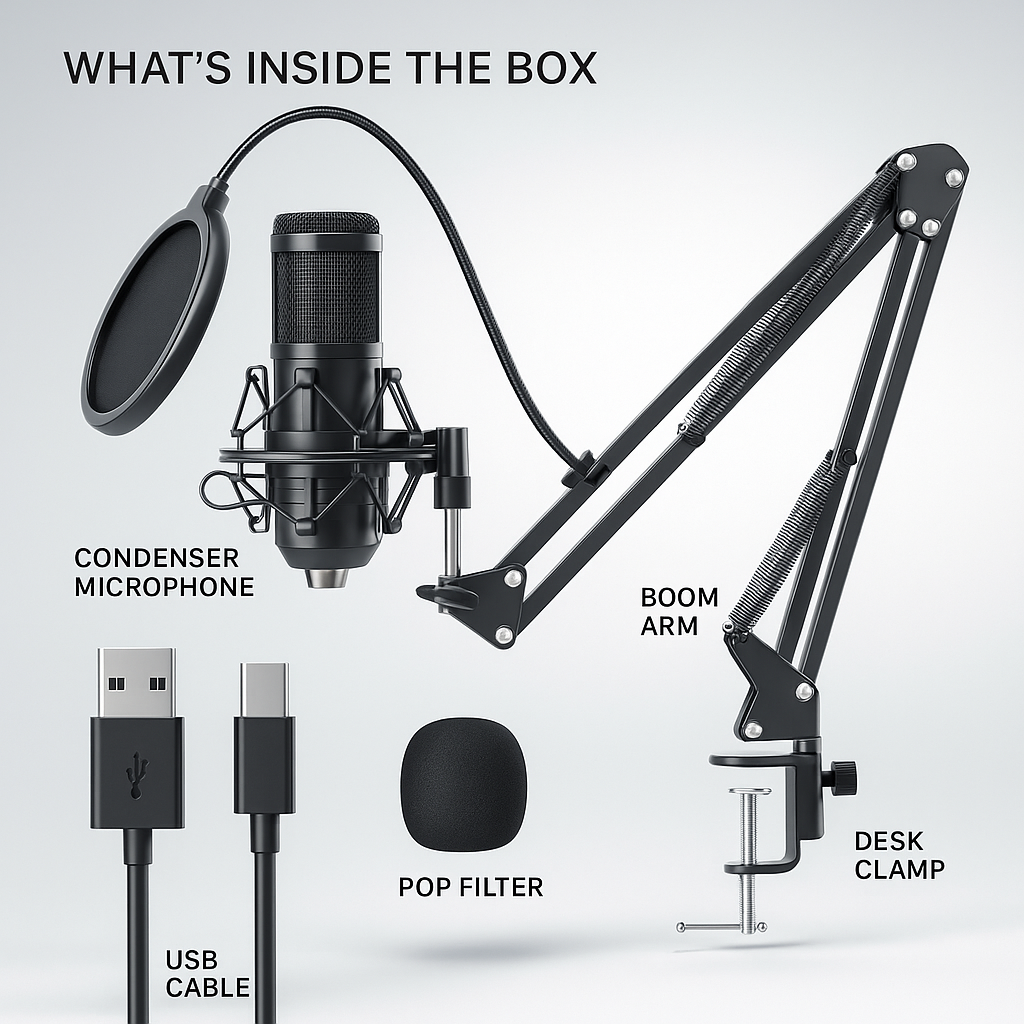 Limited Pre-Order : TUNEARC Pro Creator Kit – USB Condenser Mic + Boom Arm (Ships Oct 2025)